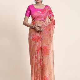 Vastrasky Global Floral Printed Sequinned Organza Saree-image-60