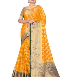 RANGRASIYA Ethnic Motifs Woven Design Beads and Stones Organza Banarasi Saree-image-37