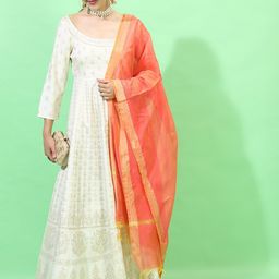 Vishudh Beige Ethnic Motifs Ethnic A-Line Maxi Dress with Dupatta-picture-30