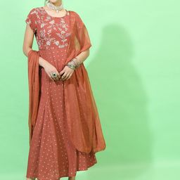 Vishudh Rust Ethnic Motifs Ethnic Maxi Ethnic Dress with Dupatta-image-14
