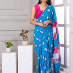Shivanya  Handicrafts Tie and Dye Pure Cotton Block Print Saree-image-93