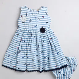 AWW HUNNIE Girls Round Neck Striped Cotton Dress With Nappy-picture-37