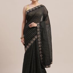 Jhilmil Fashion Checked Embroidered Chanderi Saree-image-38