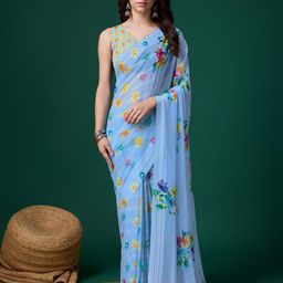 P D Silk Mills Striped Pure Georgette Saree-25