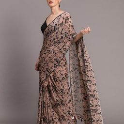 Suta Beige Black Pure Mul Cotton Printed Saree-18