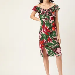 DODO & MOA Floral Off-Shoulder Georgette Sheath Dress-image-39