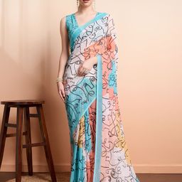 RACHNA  Worli Face Prints Multicolor Weightless Pure Georgette Saree-image-16