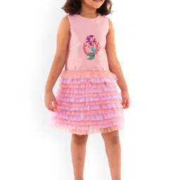 A Little Fable Pink & Blue Ruffled Embellished Dress-image-25