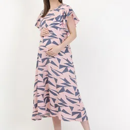 MYLO ESSENTIALS Women Pink Maternity A-Line Midi Dress-image-46