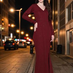 Ziva Fashion Self Design Embellished Maxi Sheath Dress-image-72