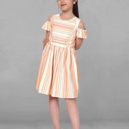 FASHION DREAM Striped Cold-Shoulder Fit & Flare Dress-image-47