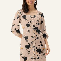 DressBerry Women Beige & Black Floral Sheath Mini Dress-image-97