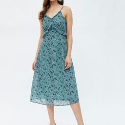 Harpa Green Floral Georgette A-Line Midi Dress-image-32