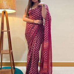 Saree mall Magenta White Ethnic Motifs Poly Cotton Bagh Sarees-21