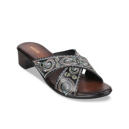 Mochi Black Embellished Leather Block Mules-50