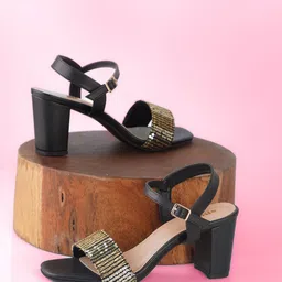 Anouk Black And Gold-Toned Embellished Block Heels-26