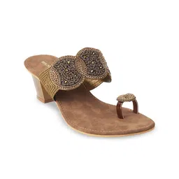 WALKWAY by Metro Women Gold-Toned Embellished Block Heels Sandals-image-33