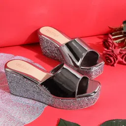 Truffle Collection Embellished Open Toe Wedges-23