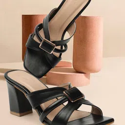 ICONICS Embellished Open Toe Block Heels-18