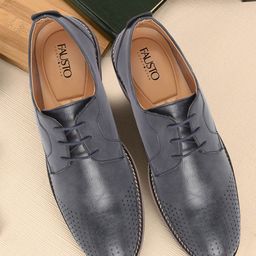 FAUSTO Men Navy Blue Solid Formal Derby Shoes-image-58