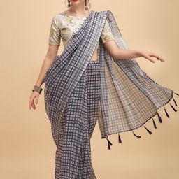Sangria Grey Checked Pure Linen Saree-picture-8