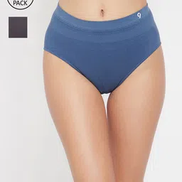 C9 AIRWEAR Women Seamless Pack Of 2 Blue & Grey Mid-Rise Basic Briefs-picture-30