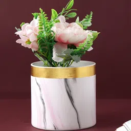 TAYHAA White & Beige Marble Pattern Ceramic Planter-25