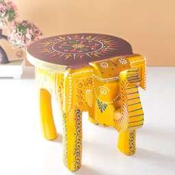 Golden Peacock Yellow & Pink Elephant Stool Showpiece-picture-30