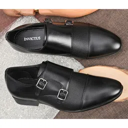 INVICTUS Men Black Faux Leather Formal Monk Shoes-image-86
