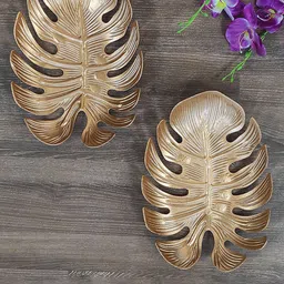 Art Street 2-Pcs Golden Leaf Shaped Wall Plates-18