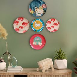 Homspurts Pink & Blue 5 Pieces Ethnic Motifs Printed Metal Wall Decor-image-19