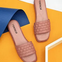 Fentacia Pink Woven Design Wedge Sandals-21