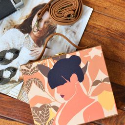 ARTKLIM Tan & Black Printed Box Clutch-38