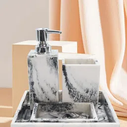 Tranquil square Set of 4 White & Black Abstract Printed Bathroom Accessories-18