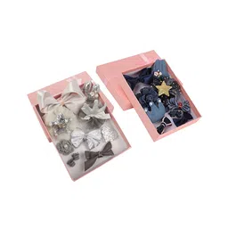 Yellow Bee Girls Set Of 20 Grey & Blue Embellished Hair Accessories-27