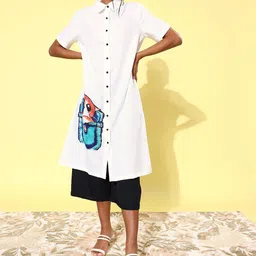 StyleStone Women Quirky Printed Lose Shirt with Culottes-19