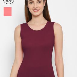 Floret Women Pack Of 2 Rose Pink & Maroon Solid Camisoles-image-95