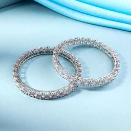 Yellow Chimes Set Of 2 Silver-Plated AD-Studded Bangles-picture-6