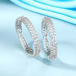 Yellow Chimes Set Of 2 Silver-Plated AD-Studded Bangles-14