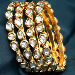 KARATCART Set Of 4 Gold-Plated Kundan Studded Bangles-image-23