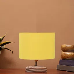 Devansh Yellow Textured Contemporary Cylindrical Shaped Wooden Table Lamp-26