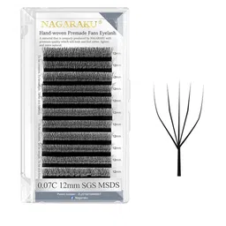 NAGARAKU Black 5D W Shape Volume Premade Cluster Fans Eyelash Extension - Curl D - 0.07/12-10