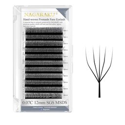 NAGARAKU Black 5D W Shape Volume Premade Cluster Fans Eyelash Extension - Curl D - 0.07/10-7