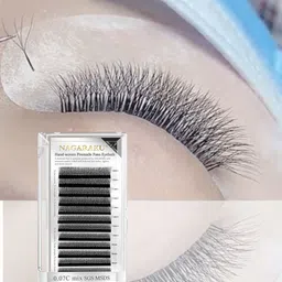 NAGARAKU W 4D Volume Premade Cluster 12 Rows Eyelash Extension - Curl C-12