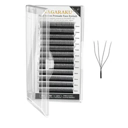 NAGARAKU Black 12 Rows Tray Volume Matte Premade Cluster Fans Eyelash Extensions - Curl C-2