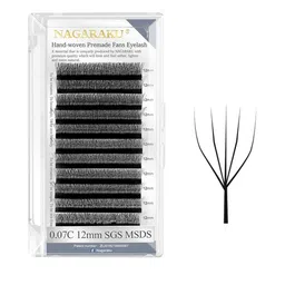NAGARAKU Black 5D W Shape Volume Premade Cluster Fans Eyelash Extension - Curl D - 0.07/14-8
