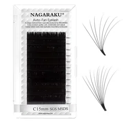 NAGARAKU Black Easy Fanning 12 Rows Mega Volume Eyelash Extension - Curl C 0.03/15-13
