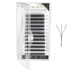 NAGARAKU W 3D Bloom Volume Premade Cluster 12 Rows Eyelash Extension - Curl D - 0.07/8-19