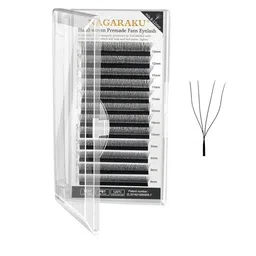 NAGARAKU Black 12 Rows Tray Volume Matte Premade Cluster Fans Eyelash Extensions - Curl C-1