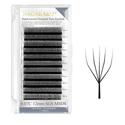 NAGARAKU Matte Black 5D W Shape Premade Cluster Fans Eyelash Extensions - Curl D 0.07/15-0